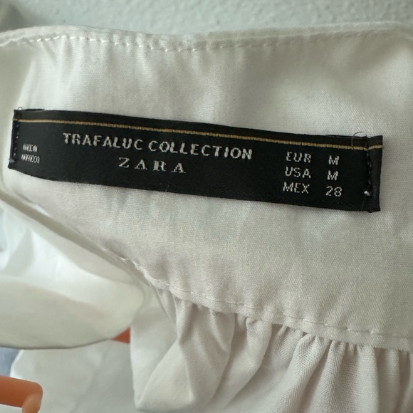 NEW Zara white cold shoulder bow baby doll dress size M 100% cotton - Picture 4 of 7